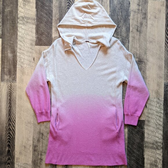 Free People Cashmere Sweater Dress Hoodie Tunic Pink Cream Ombre - Picture 1 of 7